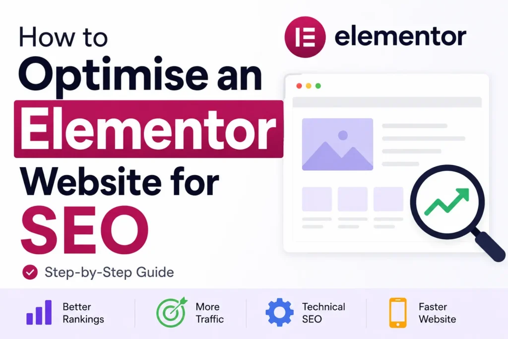 Elementor SEO checklist showing on-page and technical optimisation steps for WordPress websites
